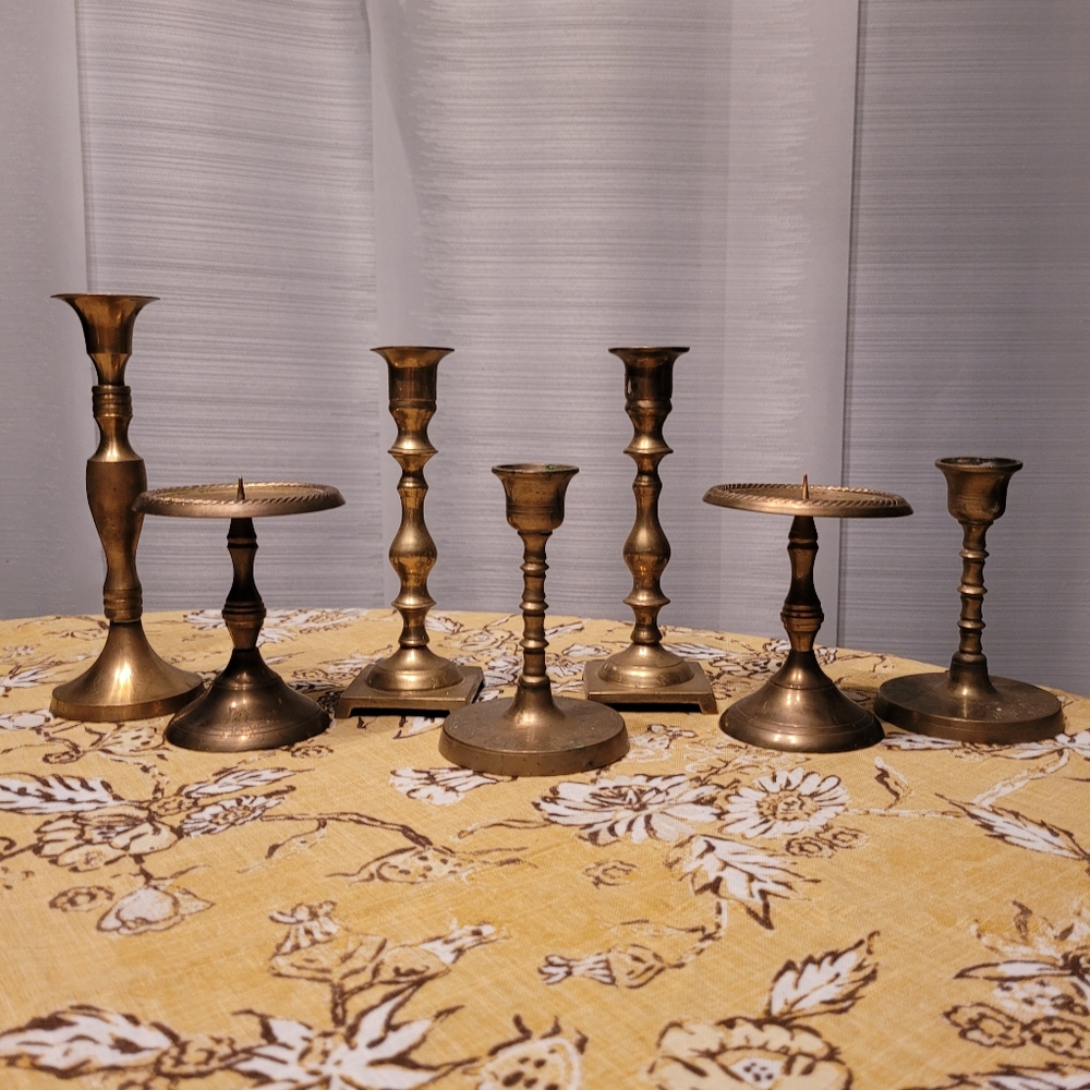 7 pc Brass Candle Holder set